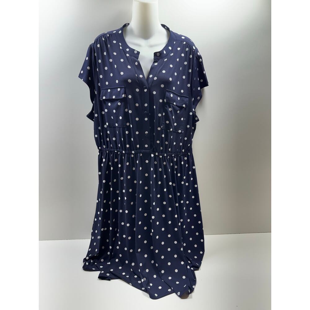 Roz & Ali Women’s Plus Sz 3X Dress Blue Polka Dot Flowy Career Classic Summer